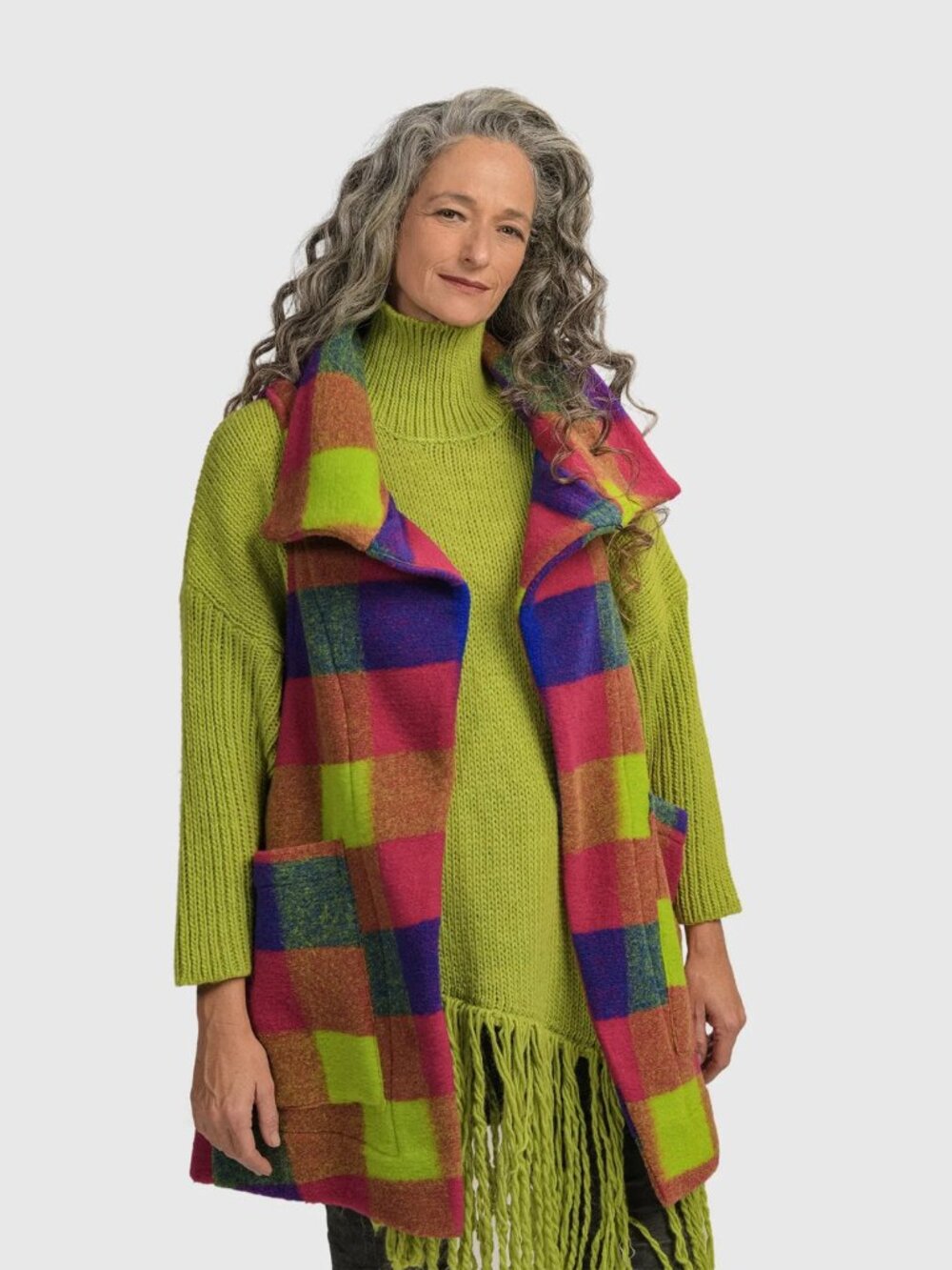 Alembika Bright Lights Big City Wool Blend Colorful Checkered Plaid Vest size M